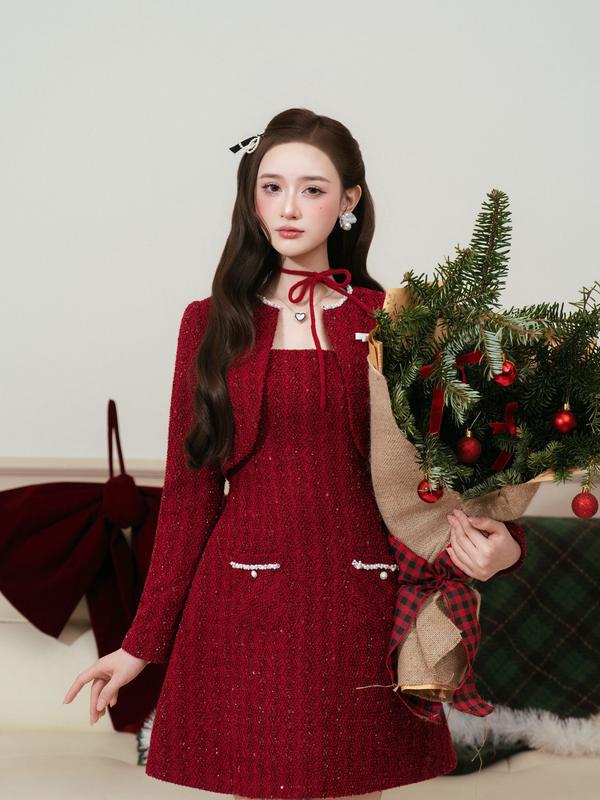  ZAMYSHOP - Set thiết kế dạ áo khoác dây ngọc  set xinh đi chơi đi tiệc 