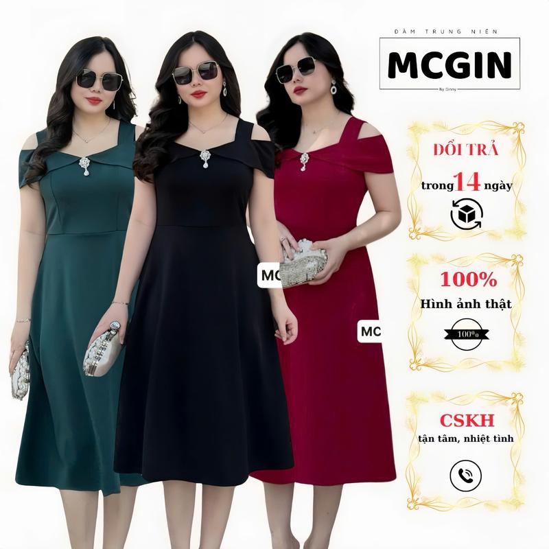   CG047  Đầm thiết kế đi tiệc cao cấp Ads sang trọng thanh lịch đầm xòe trễ vai MIA CG047 nhẹ nhàng thích hợp cho đám cưới đi event kiểu dáng basic cổ điển MCGIN Nữ Women Dress Tre Cotton Thun đầm  bigsize dự đầm  đỏ váy  đen 