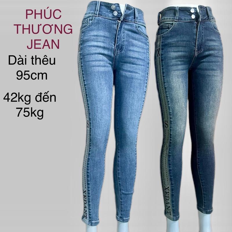 D8 Quần jean nữ  lưng cao thêu, phối ,2 kiểu,3 màu, Ôm gọn, từ 40kg đến 77kg, co giãn thoải mái, mềm mịn Pants Denim Women Xám quần  xám quan  jeanom lung cao Kem Voi
