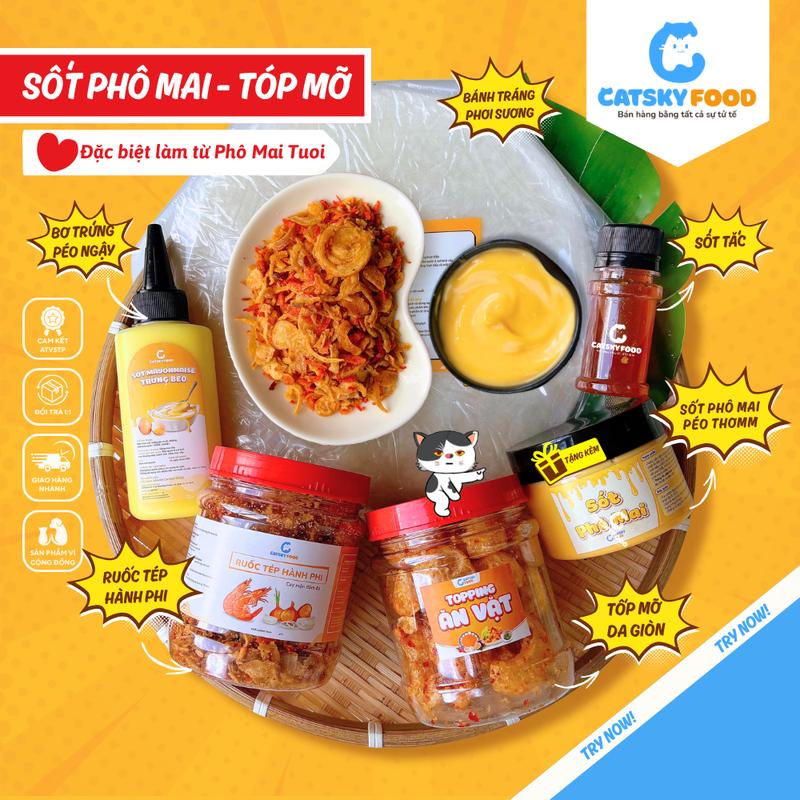   COMBO Sốt Phô Mai   Bánh Tráng Phơi Sương Catsky Food -  Ruốc Tép Khô Hành Phi Hương Vị Đậm Đà Bơ Đồ Ăn Vặt Snack Food 