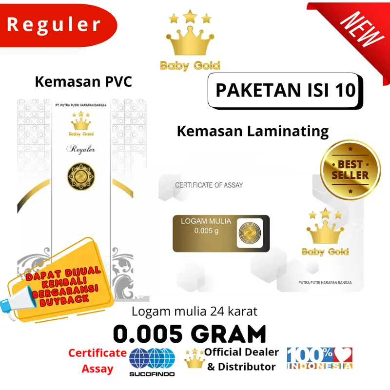 BABY GOLD 0.005GRAM ISI 10PC LOGAM MULIA EMAS MINI Jam 0