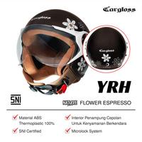 Gambar Cargloss YRH Hijab Graphic Retro Helm Half Face - Flower Espresso Brown - L dari Cargloss Helmets Kab. Bogor 1 Tokopedia