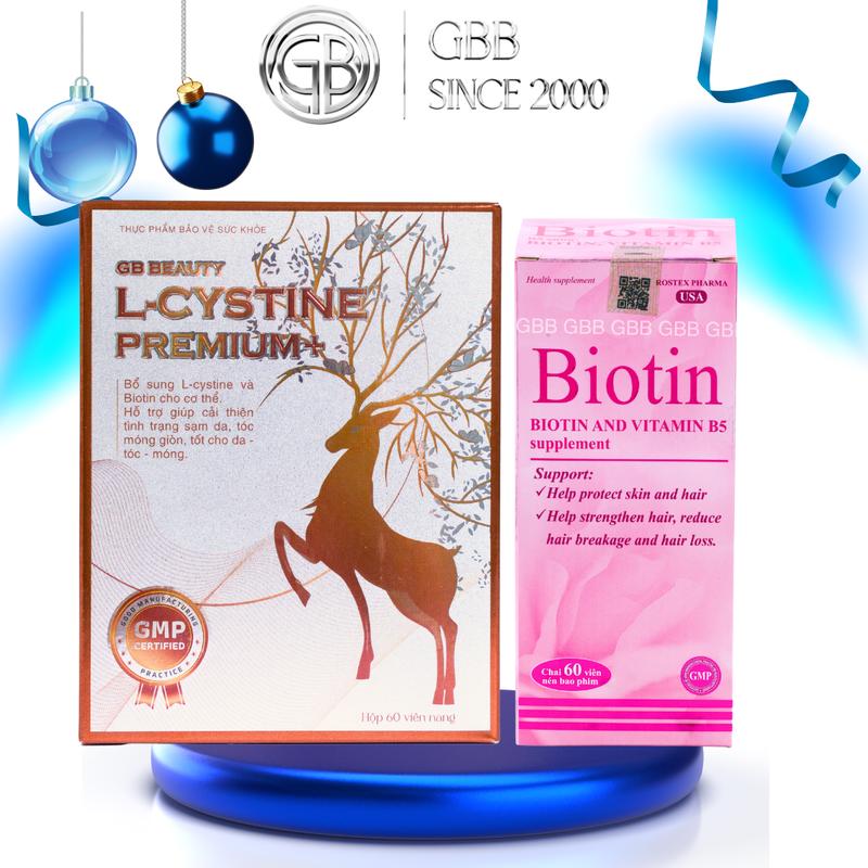  Combo viên uống GBB L cystine Premium 60 viên và Biotin 60 viên hỗ trợ giảm tình trạng gãy rụng tóc  Liệu trình 1 tháng  
