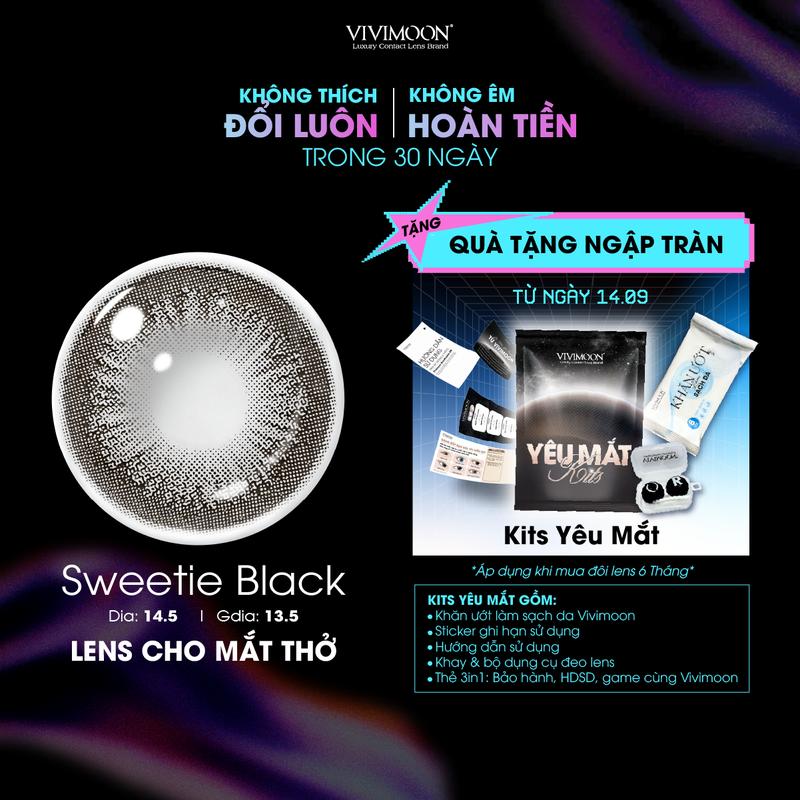 [ NEW COLLECTION 14.5 ]Kính áp tròng VIVIMOON EYECONIC lens cận cho mắt thở màu đen baby Sweetie Black, giãn tròng to 14.5mm, lens 06 tháng ( Giá 1 đôi)