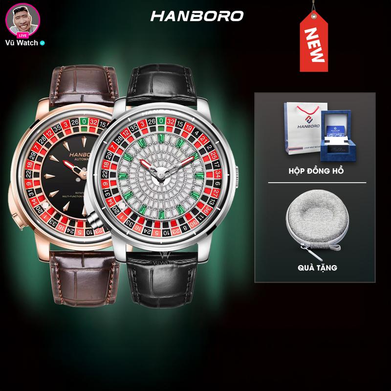 Đồng Hồ Cơ Nam HANBORO Roulette 1001 & 1015  [4850] Tặng kèm bóp đựng đồng hồ