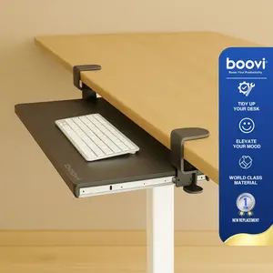 Boovi DE008 Keyboard Drawer Pushed In Pulled Out Black 68 x 28 cm Tempat Keyboard Tray Laci Komputer