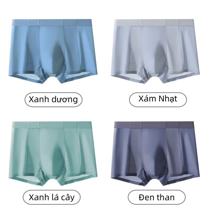 Combo 4 Quần Sịp Đùi Boxer Có Lỗ Thông Hơi 2 bên Cao Cấp Chất liệu lụa băng su đúc Promesh không đường may Menswear SỊP (QL08)