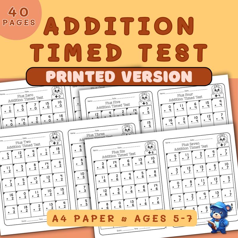 Addition Timed Test for Kids Aged 5 to 7 | Printed Mathematics - TikTok ...