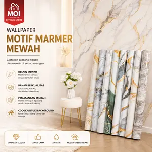 MOI Wallpaper Marble Jumbo 2.8 Meter x 1.2 Meter Granit Marmer Roll Aluminium Glossy Anti Jamur Kamar