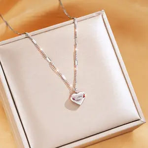 Kalung Titanium Silver Liontin Hati Dengan Ukiran Laser "Love" Pendant Anti Karat KL-2082