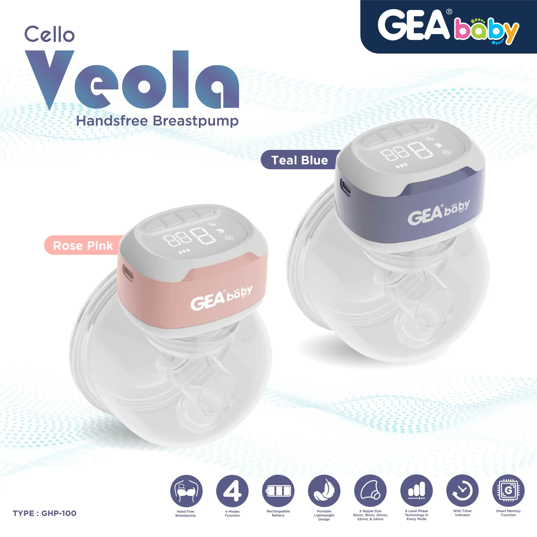 GEA BABY Cello Veola Handsfree Breastpump GHP-100 Pompa Asi Elektrik  Portable Wearable Pumping