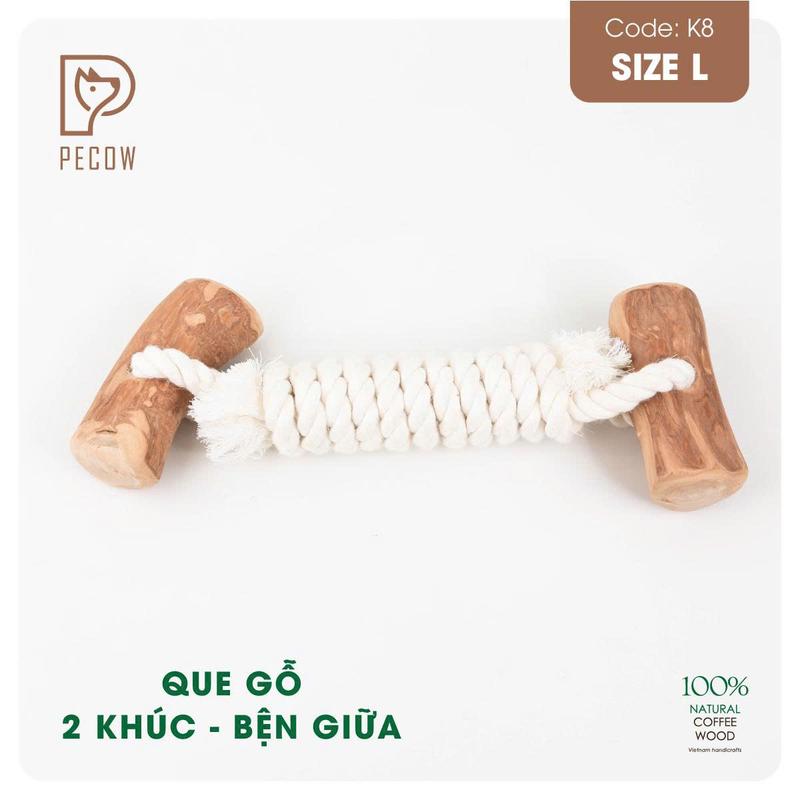 Que 2 khúc từ gỗ cà phê bện dây ở giữa K8 - Size L - Làm sạch răng, giải stress…