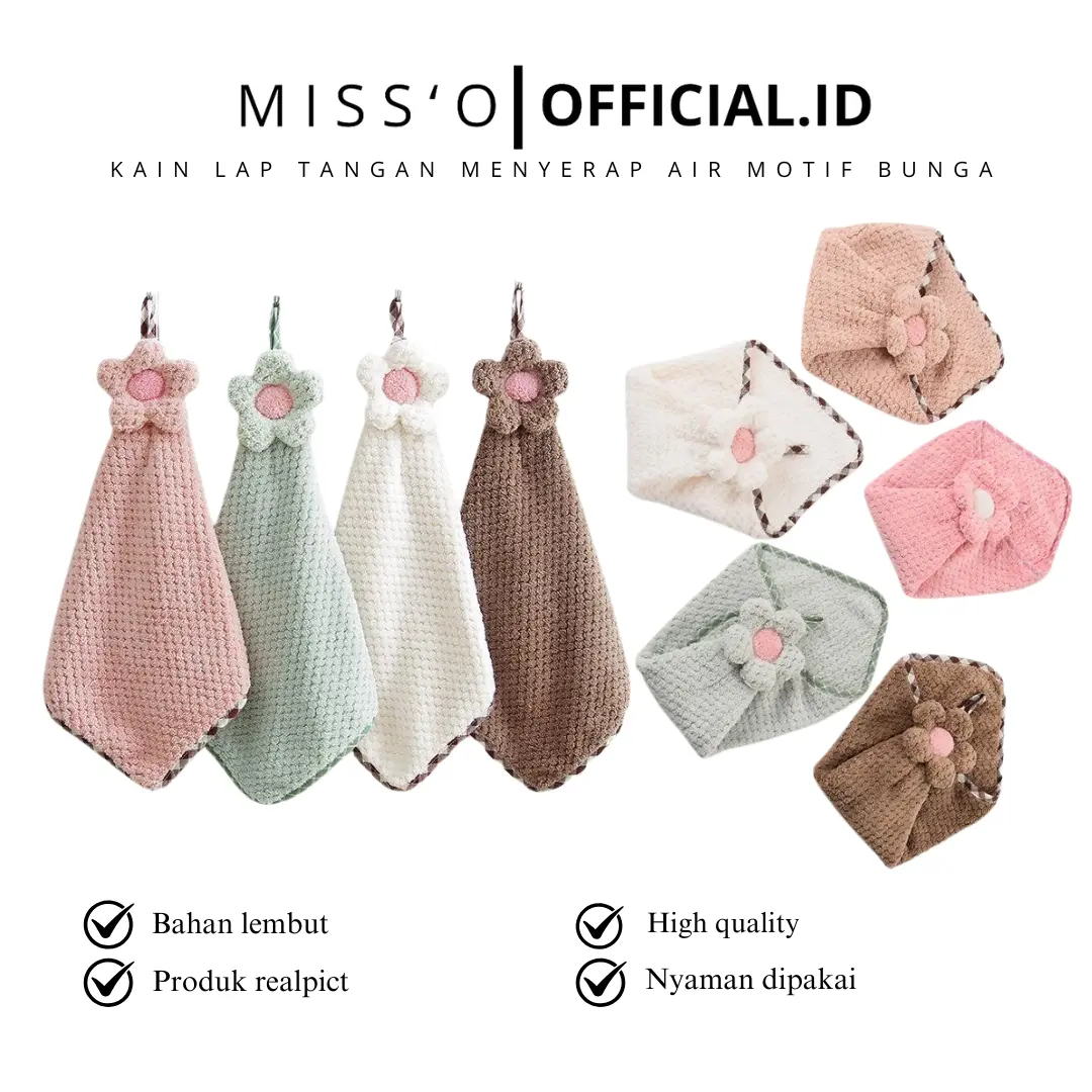 Missoofficial.id KA1925 Kain Lap Tangan Menyerap Air Handuk Gantung Motif Bunga Serbet Wastafel Pengering