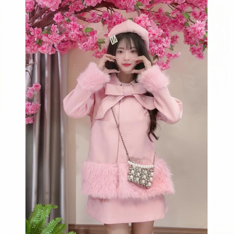 SET 3 CHI TIẾT KÈM MŨ Set dạ kiểu nữ S221 chất dạ ép lông cừu họa tiết mix lông thỏ tiểu thư dày dặn ấm áp thu đông Hàn Quốc Kozoda