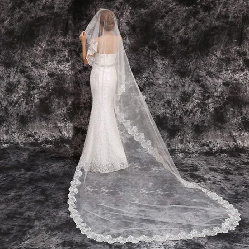 Product Introduction of 3M Bridal Veil Wedding Dress Accessories Bridal Wedding Tiara Wedding White Lace Flower Veil Party Hair Accessories 32