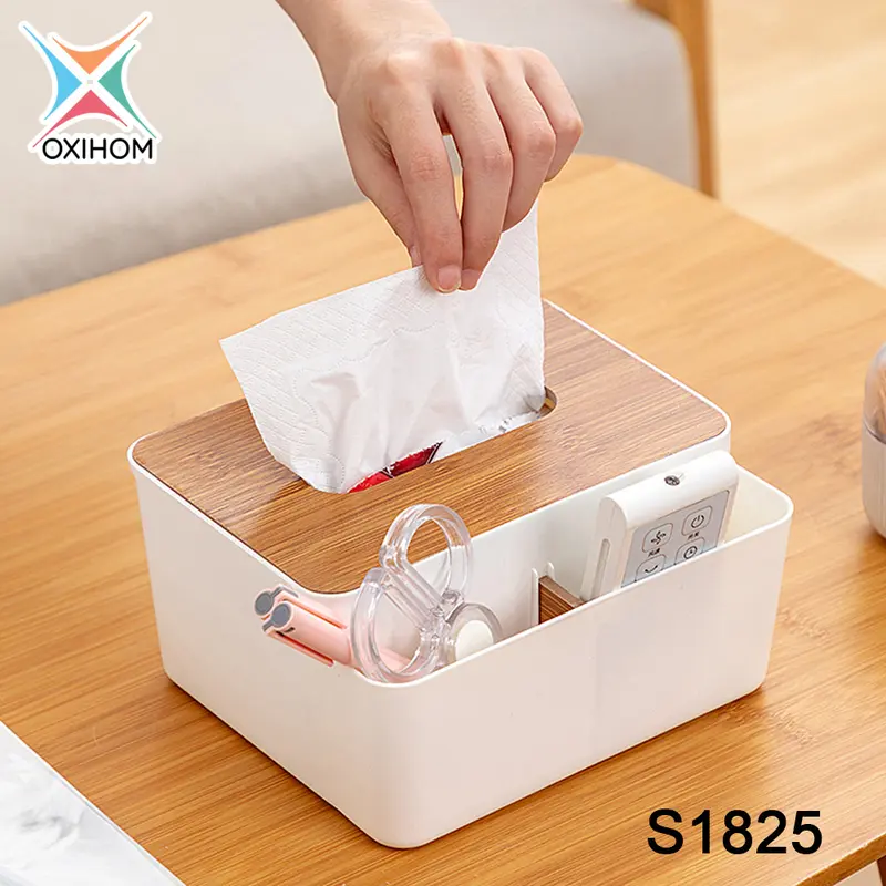Oxihom Tempat Tisu Rak Kosmetik Rak Make Up Stationary Rak Dapur Kotak Tissue Kayu Plastik Penyimpanan 6