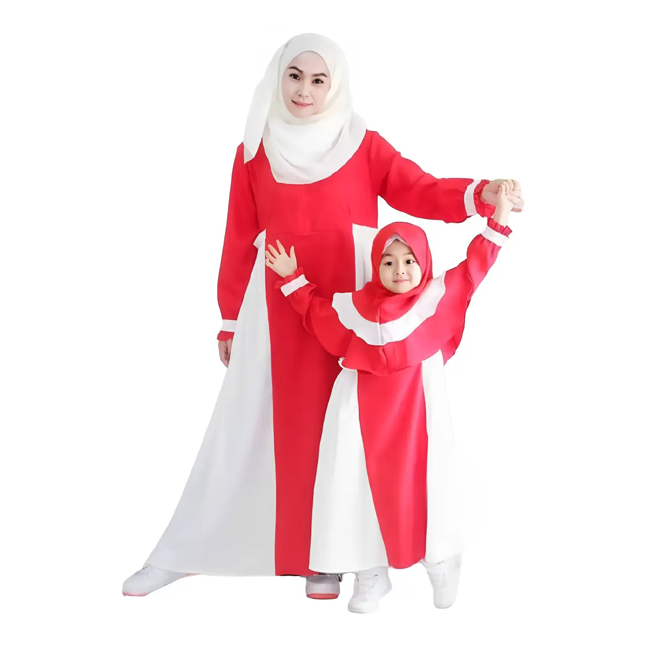 OKTAPIYANI - Gamis dan Jilbab Berbahan Crinkle Gamis Ibu dan Anak Mewah gamis tema kemerdekaan Muslim Dewasa Couple Keluarga Baju Pasangan Panjang Dress Remaja Mom Lebaran Maroon Polos Syari Navy