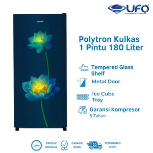 Kulkas Polytron 1 Pintu PRB187LB/PR 180 Liter Kapasitas Besi Tempered Glass & Ice Cube Tray Garansi 5 Tahun