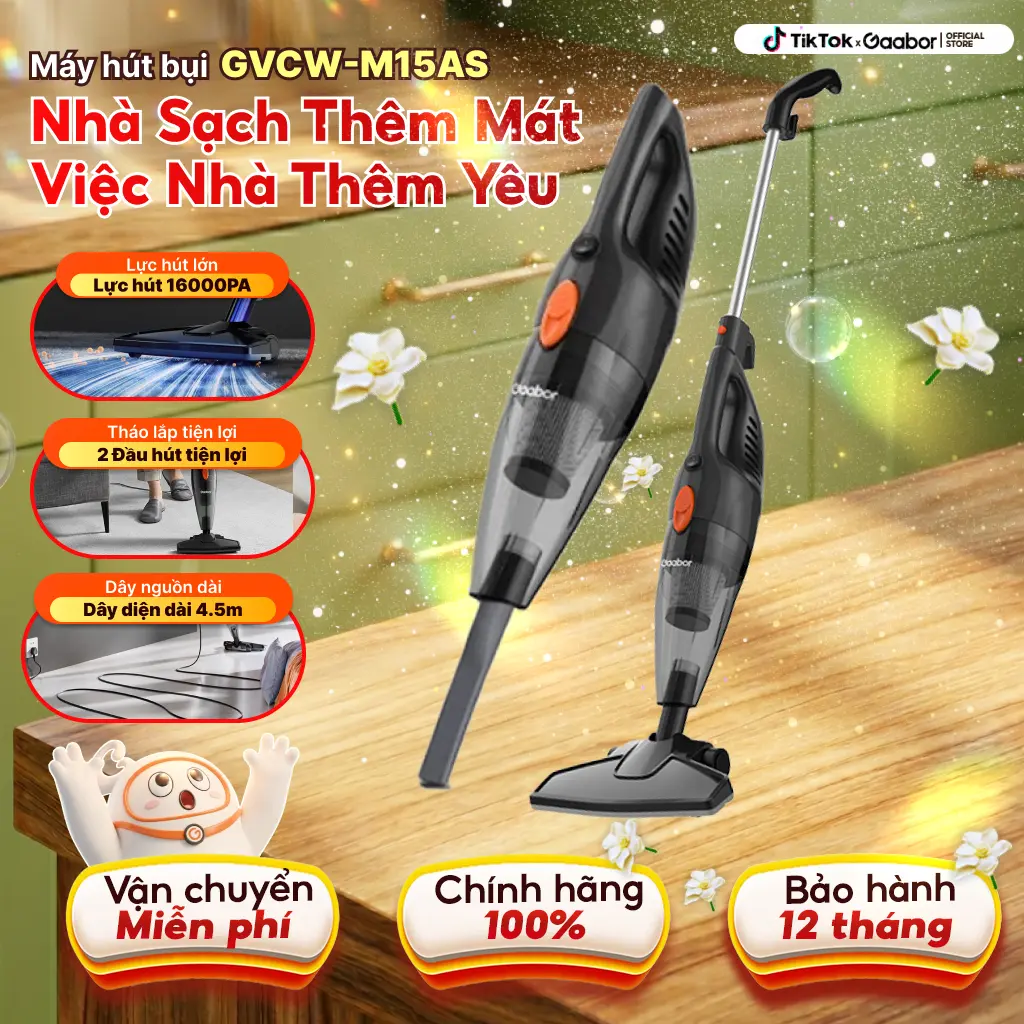 Máy hút bụi cầm tay Gaabor GVCW-M15AS lực hút mạnh 16000Pa công suất 650W tự ngắt khi nóng kèm 2 đầu hút , 1 hút sàn , 1 hút khe kèm 1 lõi lọc hepa Làm Sạch may hut bui gia dinh may hut bui steamcleaner steam cleaner hetty vacuum ốc xoáy bụi mini