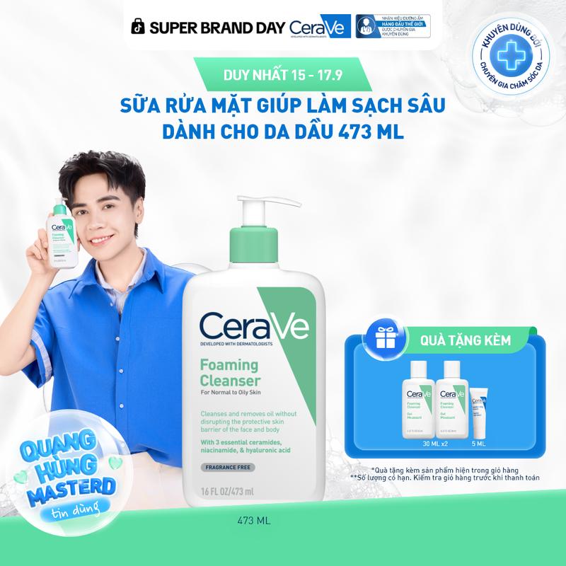 Sữa rửa mặt giúp làm sạch sâu dành cho da dầu Cerave Foaming Facial Cleans 473ML, tạo bọt làm sạch sâu dịu nhẹ và cung cấp độ ẩm cho da. Chăm sóc da_Sữa rửa mặt_Skincare cho Nam và Nữ_Cleansing