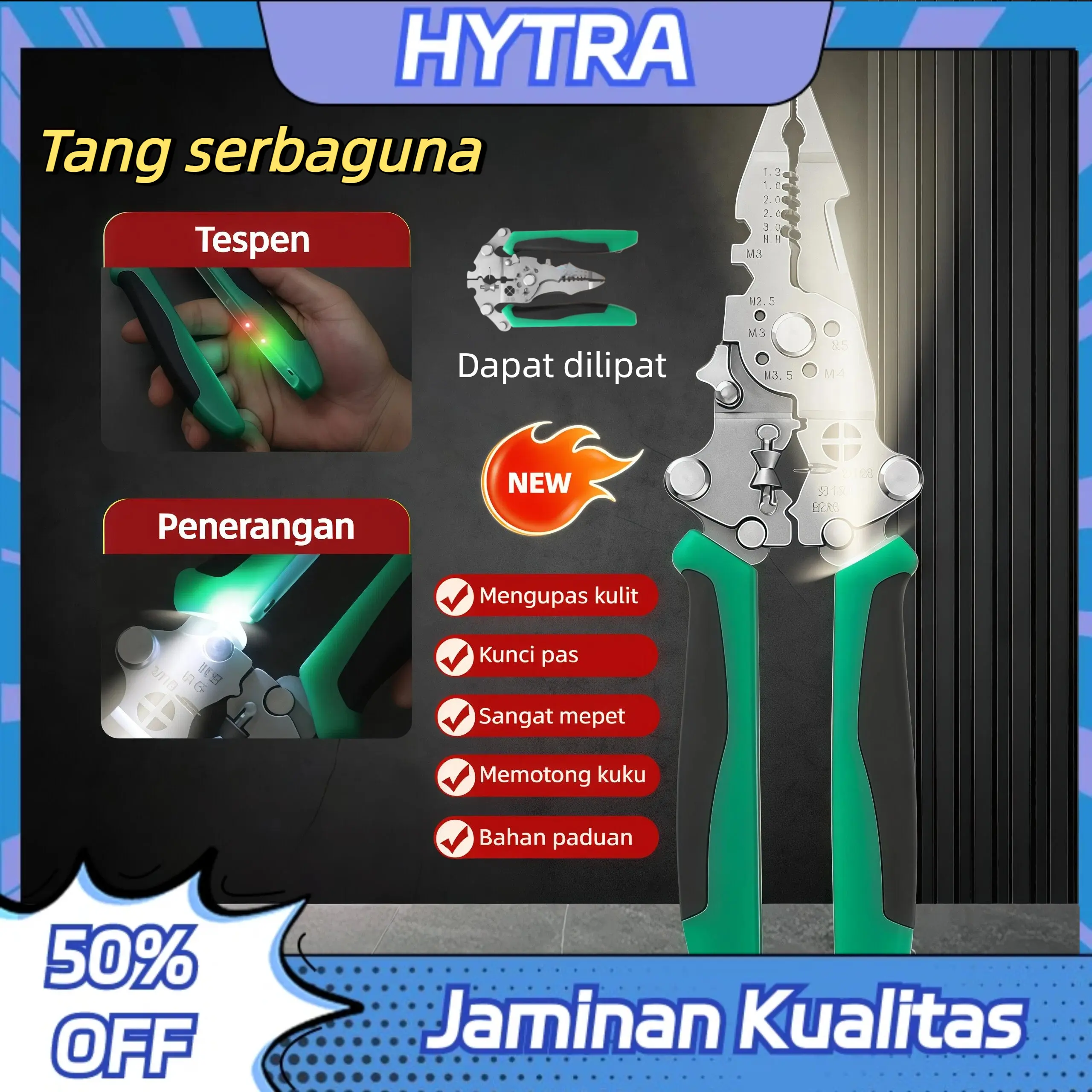 HYTRA Tang Kabel Tespen Multifungsi 27in1 Potong Kupas Crimping Jepit Lilit Kabel Listrik Anti Shock Stainless Tang Elektrikal Serbaguna