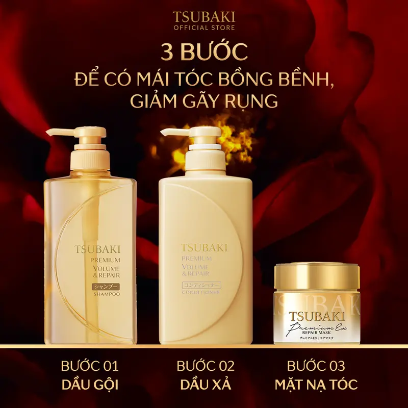 [] Bộ đôi Gội xả phục hồi hư tổn bồng bềnh, giảm gãy rụng TSUBAKI PREMIUM VOLUME & REPAIR 490MLX2 4