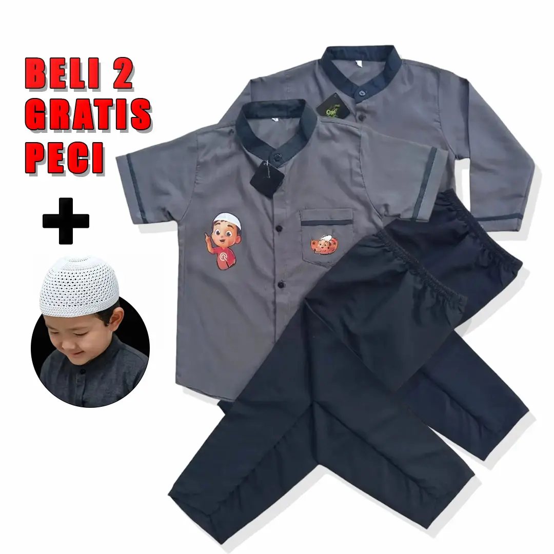 Baju Koko Anak Laki-Laki Model Moszam Lengan Panjang - Micro Soft Premium - Usia 1-13 Tahun - Muslim