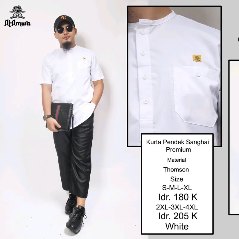 al amwa baju koko kurta putih pria muslim dewasa lengan pendek oblong katun thomson nyaman 4