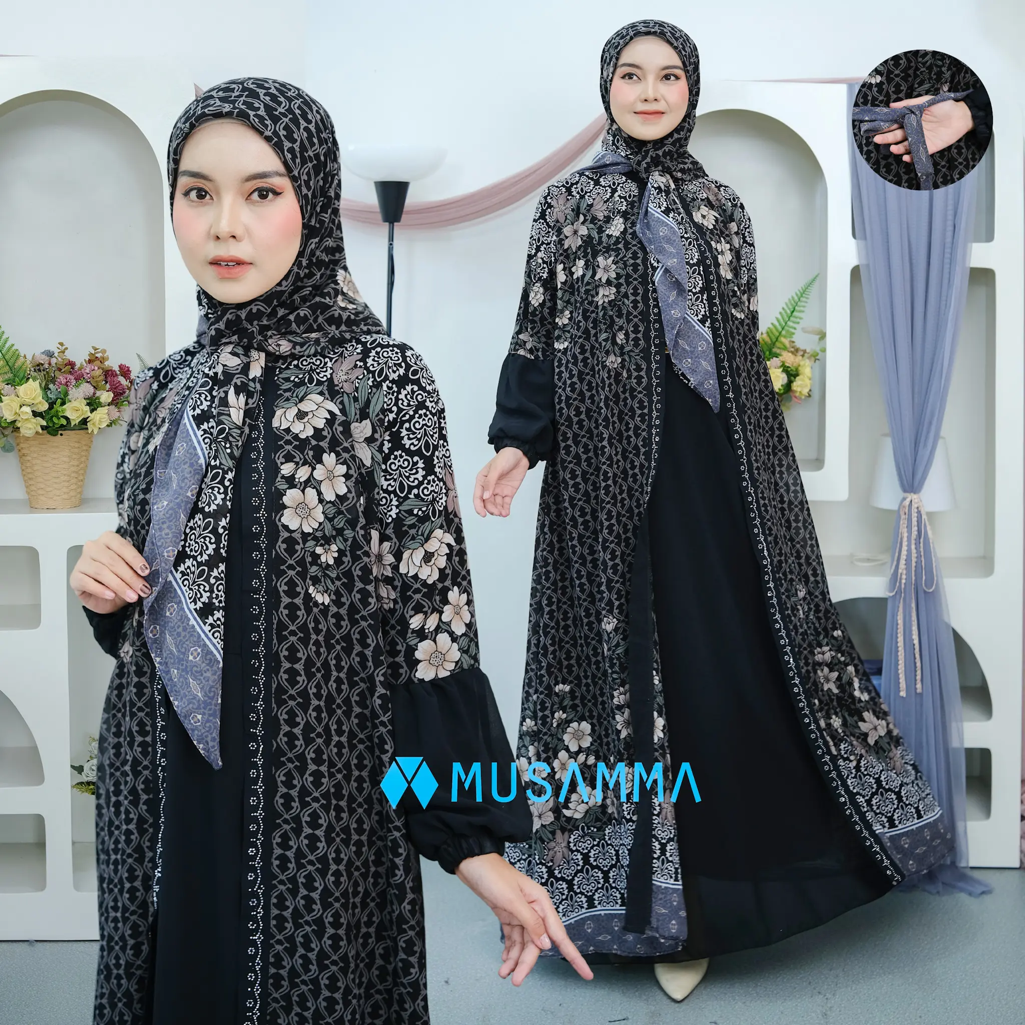 AMANDA DRESS - Gamis Ceruty Mix Ceruty Print Full Furing Busui dan Wudhu Friendly