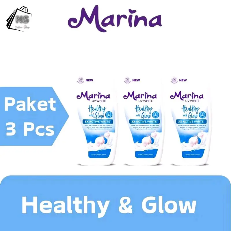 [3 pcs] Marina UV White Handbody Lotion Healthy & Glow 185ml x 3 pcs Mencerahkan Perawatan Memutihkan Extract