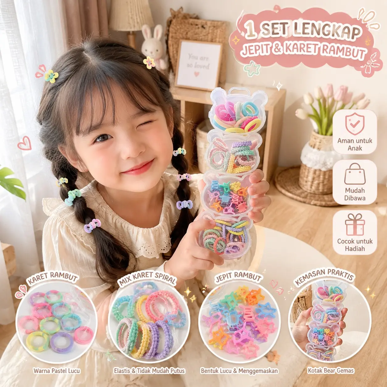 IKAT RAMBUT & JEPIT RAMBUT ANAK PEREMPUAN CUTE & ELEGAN