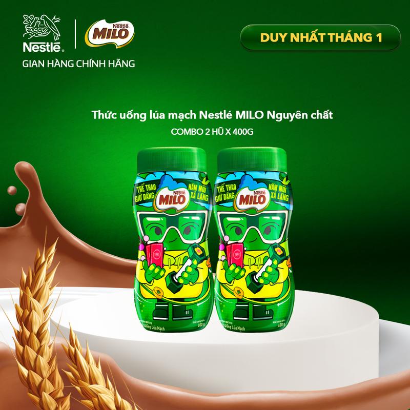   Bao bì ngẫu nhiên  Nestlé VN Combo 2 Hũ nhựa Thức uống lúa mạch Nestlé MILO Nguyên chất 400g - LS 