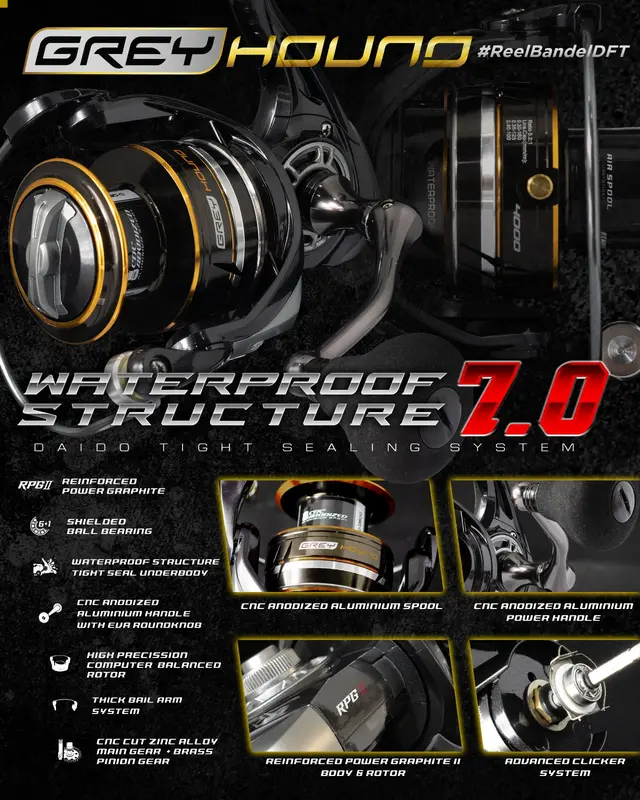 Daido - Reel Grey Hound Waterproof 7.0 Power Handle - Reel Pancing 0