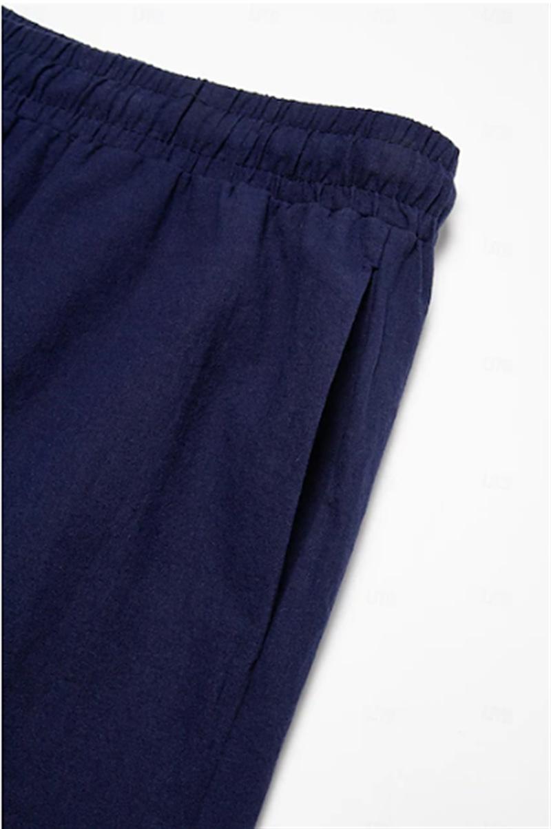 Product Introduction of Men's summer pants, men's thin trousers, solid color drawstring casual loose cotton and linen pants, delicate simple straight pants 3