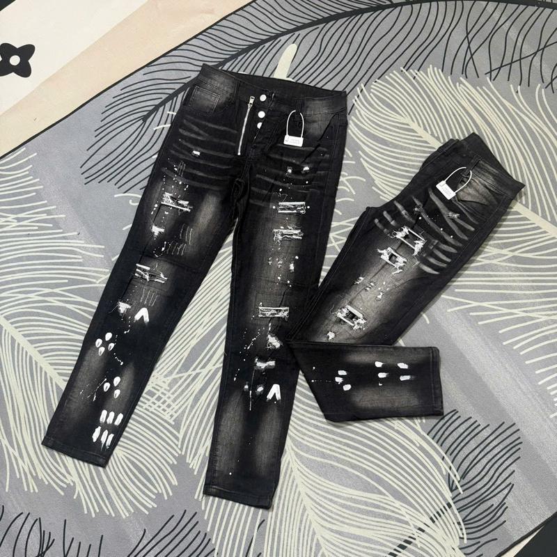  Quần jean nam rách gối 4 cúc  vá da chất jean bò co dãn nhẹ phối loang xanh trắng Menswear 