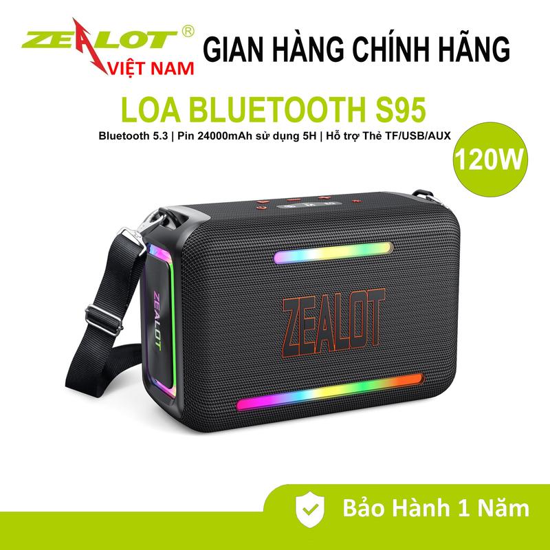 ZEALOT Loa Bluetooth S95 Công Suất 120W Pin 24000mAh Chống Nước IPX6 Có Đèn LED EQ Tùy Chỉnh TWS Di Động Cho Ngoài Trời Tiệc Tùng Chính Hãng Bảo Hành 12 Tháng