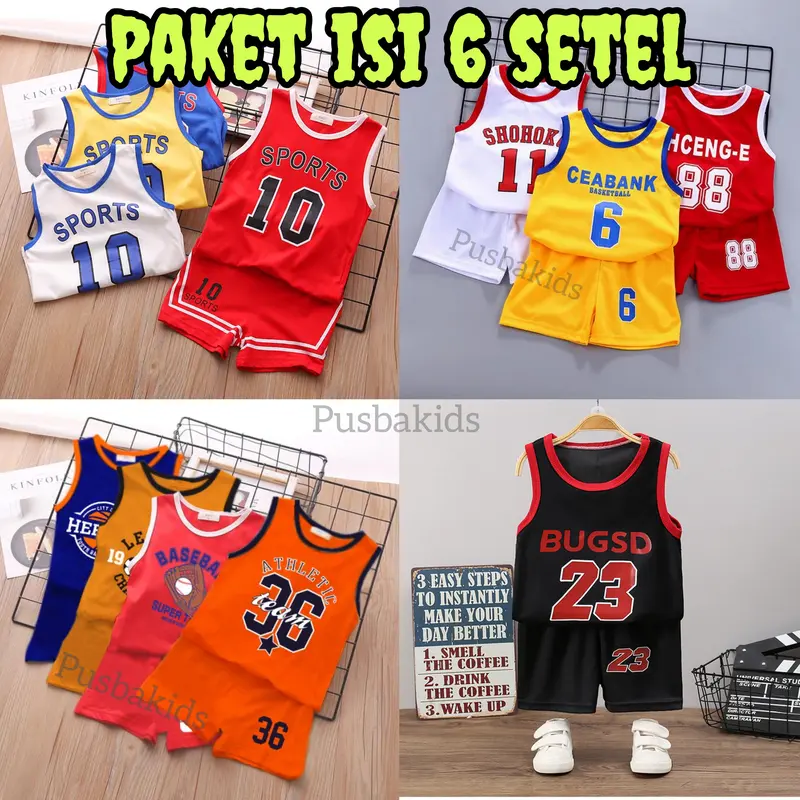 PAKET ISI 6 PCS RANDOM SETELAN COWOK CAMPUR SINGLET/3 SINGLET + 3 OBLONG /SETELAN COWOK 0-4 TAHUN 1