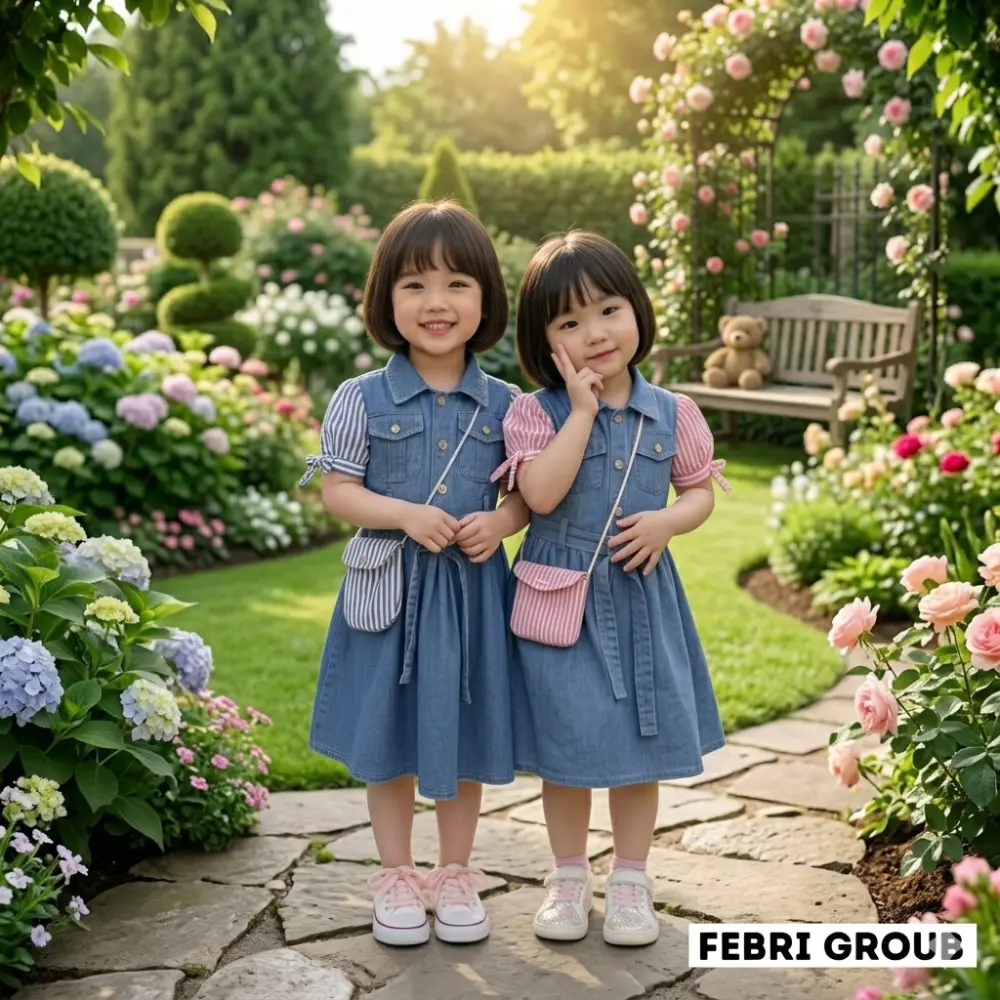 Dress jeans lengan pendek Free Belt+Tas anak perempuan motif salur model terbaru 2025 dress natal anak perempuan usia 3 - 10 tahun dress kondangan anak perempuan dress natal anak perempuan dress import anak perempuan kekinian - COD