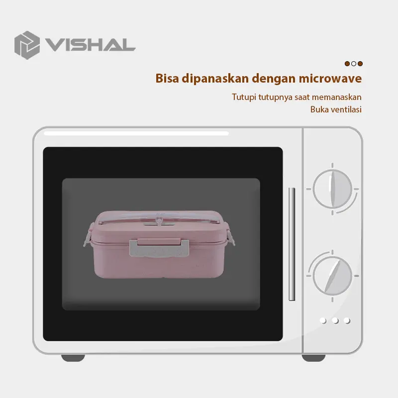 VISHAL Lunch Box Kotak Bekal Makan Jerami Gandum kotak makan ​1000ml 4 In 1 Free Sendok Tempat Makan VS-1 5