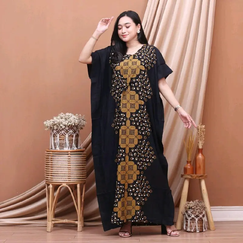 Longdress Kelelawar Jumbo Daster Lowo Tali Serut Dada Ld 150cm Katun Premium Motif Kawung Asli Pekalongan 0