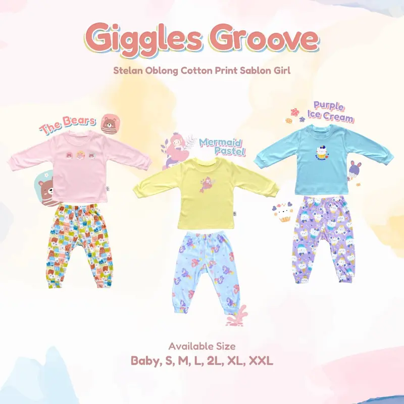 LIBBY Setelan Bayi & Anak Panjang Celana Panjang Cotton Rib Girl Anak Perempuan 0-5 Tahun (1 Stel) - Oblong Cotton Tipis | Giggles Groove | Safari & Surf 1
