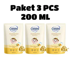 [Paket ISI 3] Cussons Baby Hair & Body Wash Deep Moisture Refill 200ml