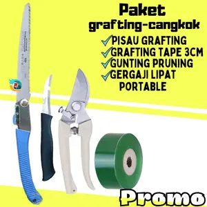 GRAFTING TAPE 3CM + PISAU OKULASI  LOKAL GAGANG HITAM + GUNTING PRUNING + GERGAJI LIPAT PORTABLE Paket Lengkap 4 in 1 Alat Sambung Pucuk & Stek Profesional