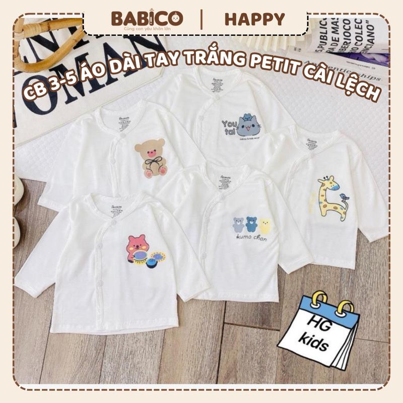 [Combo 3-5 Chiếc] Áo Sơ Sinh Dài Tay Vải Cotton Thun Lạnh Nền Trắng size 3-9kg Cho Bé Yêu (Mã Mới)