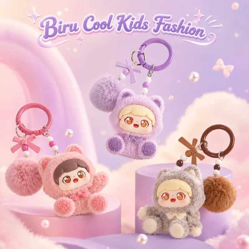 Biru Cool Kids Fashion Gantungan Kunci Karakter Hewan Lucu Baby Three Style Boneka Mini Aksesoris Tas dan Kunci Imut