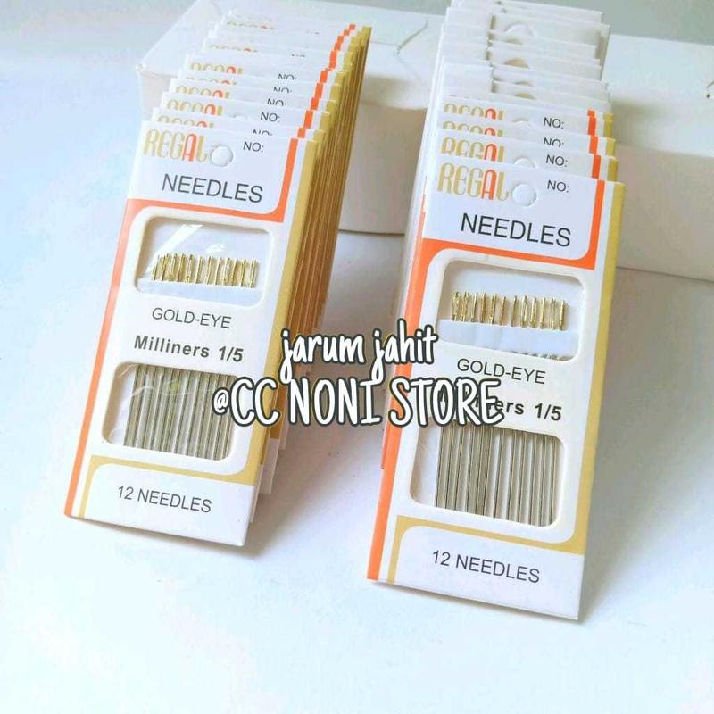 Jarum Jahit Regal Gold Eye Milliners 1/5 dan 3/9 (12 Isi) tangan super 0