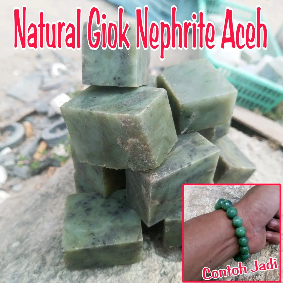 Bongkahan Bahan Giok Nephrite Aceh Kotak