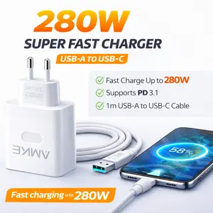 AMKE Charger Original 280W Super Flash untuk Xiaomi Note9, 10Pro, Redmi K60, 14 Super, 13 Set, K50, K40 - Pengisian Cepat & Garansi 1 Tahun