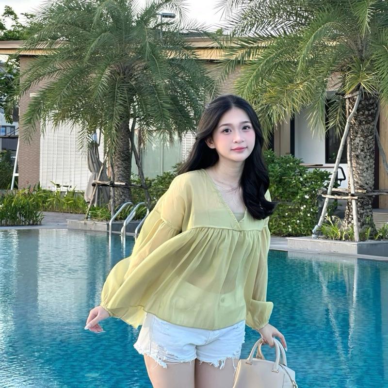 Áo babydoll voan tơ tay bồng ulzzang 6 MÀU kèm áo quây dilyshop - A116
