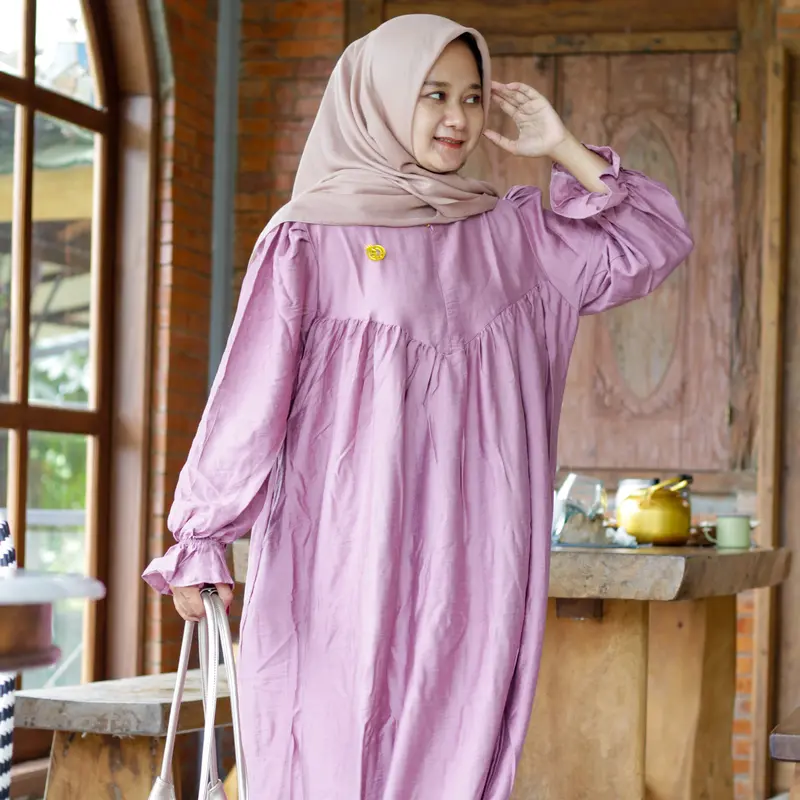 LAMIA GAMIS DRESS KATUN POLO LINEN PREMIUM BUSUI ELEGAN SIMPLE MEWAH LD 130 1